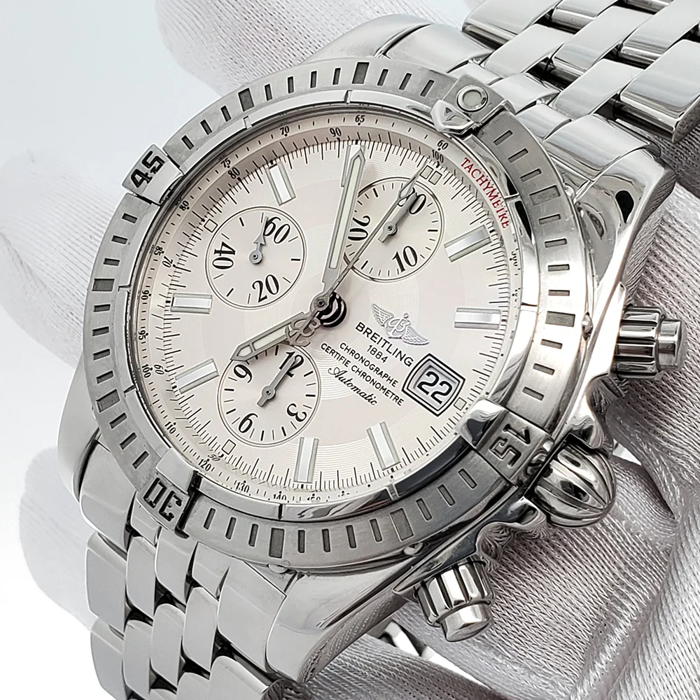 Breitling Chronomat Evolution Chronograph 44mm Silver Dial Steel Watch A13356