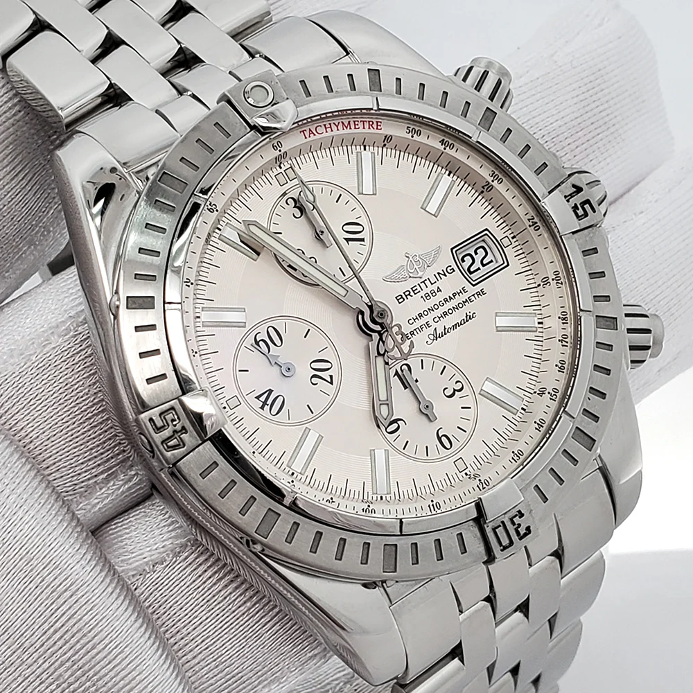 Breitling Chronomat Evolution Chronograph 44mm Silver Dial Steel Watch A13356 - Image 2