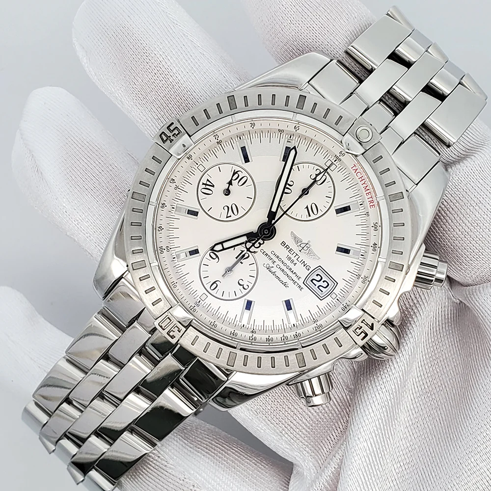Breitling Chronomat Evolution Chronograph 44mm Silver Dial Steel Watch A13356 - Image 3