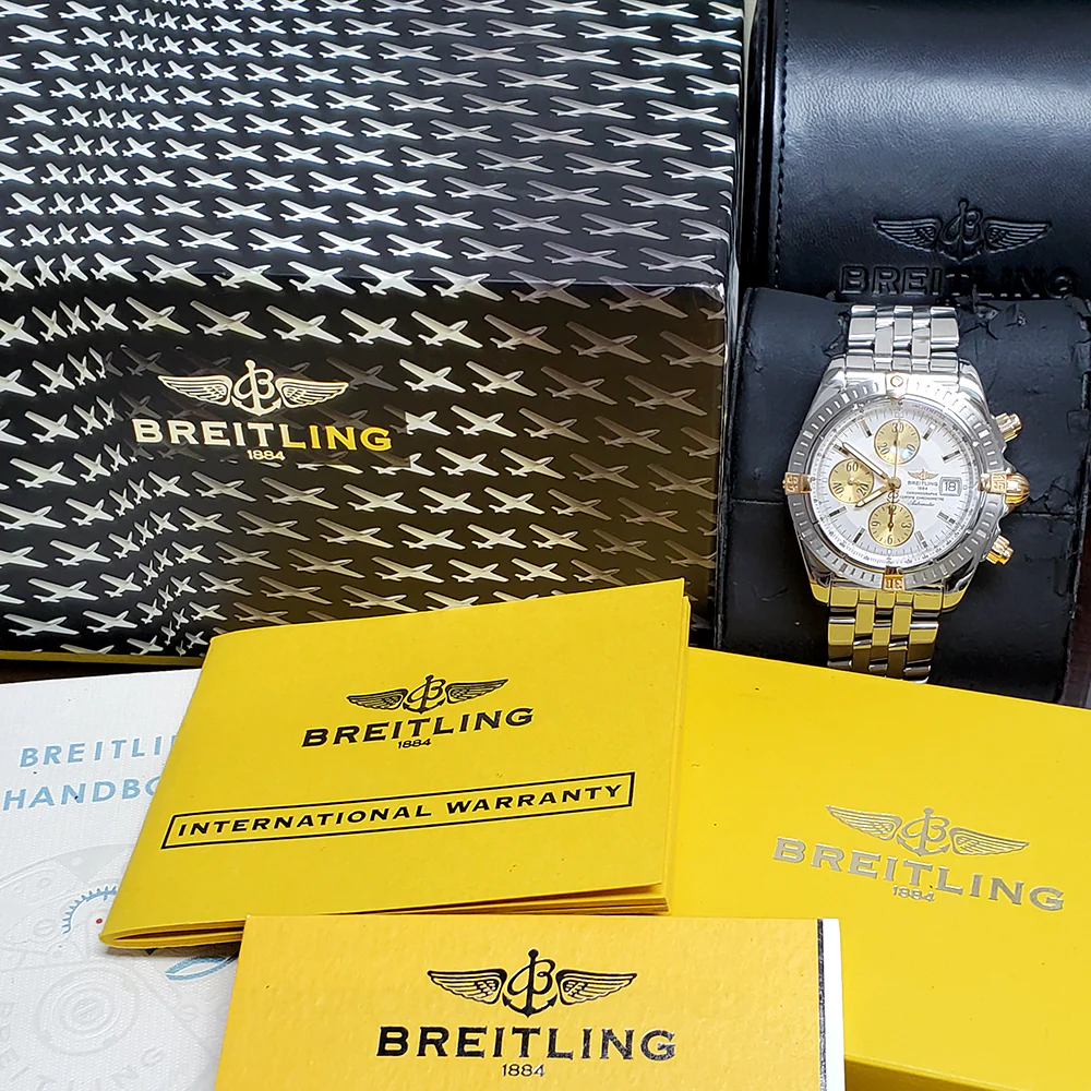 Breitling Chronomat Evolution Chronograph 44MM White MOP Dial Watch B13356 Box Papers - Image 2
