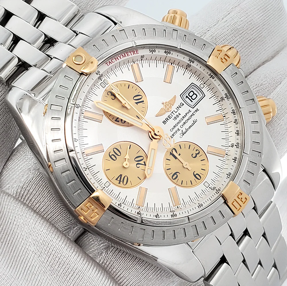 Breitling Chronomat Evolution Chronograph 44MM White MOP Dial Watch B13356 Box Papers - Image 3