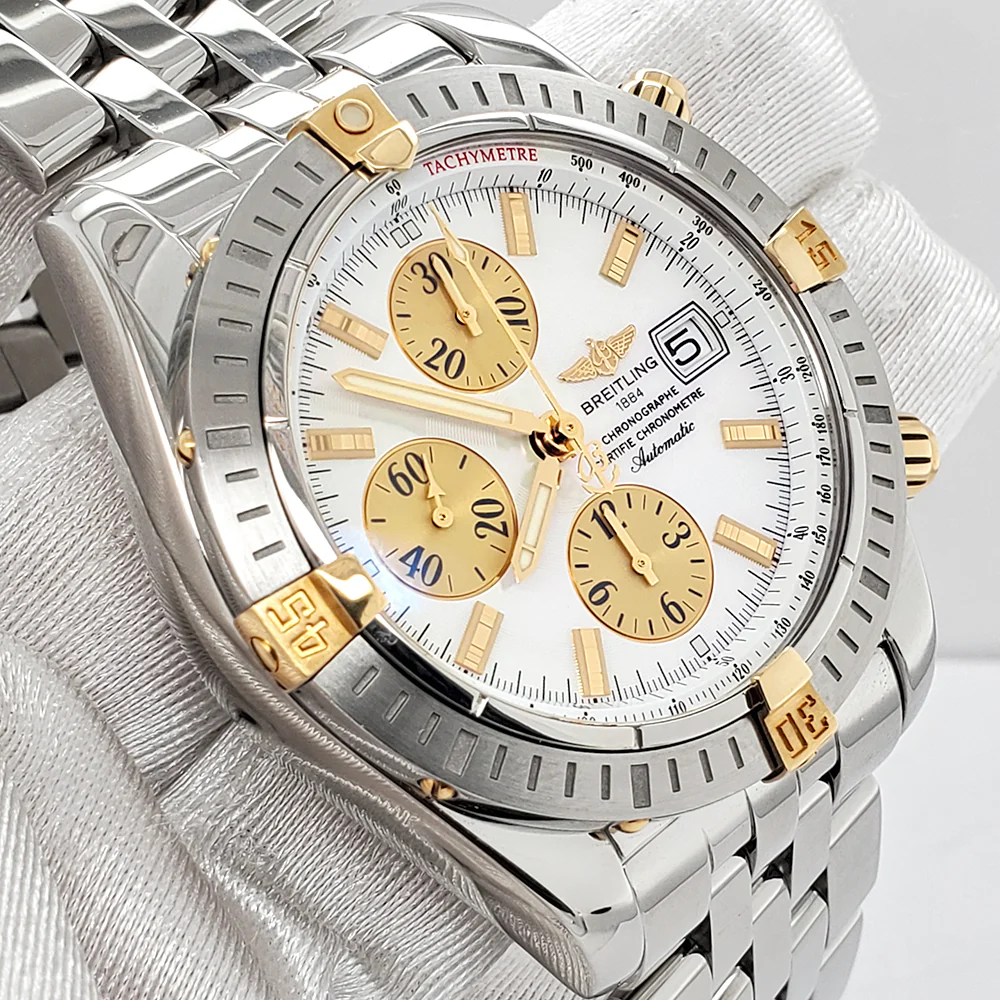 Breitling Chronomat Evolution Chronograph 44MM White MOP Dial Watch B13356 Box Papers - Image 2
