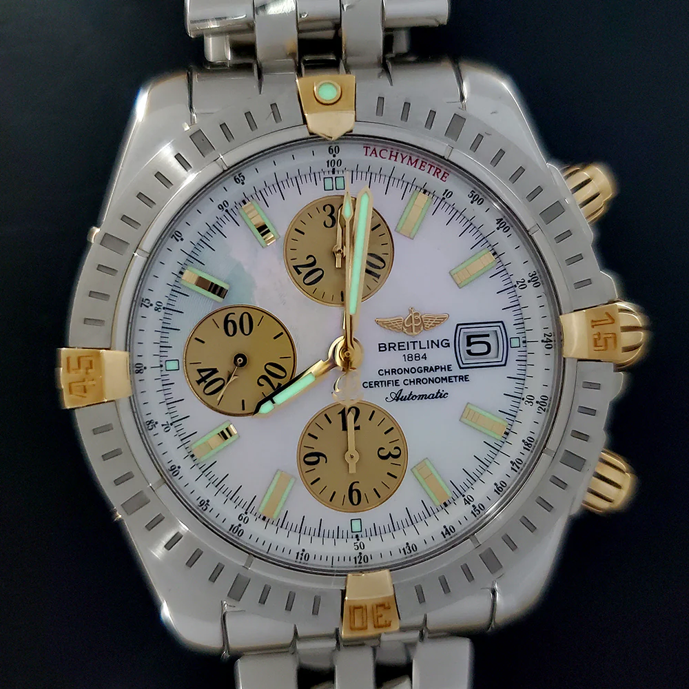 Breitling Chronomat Evolution Chronograph 44MM White MOP Dial Watch B13356 Box Papers - Image 6