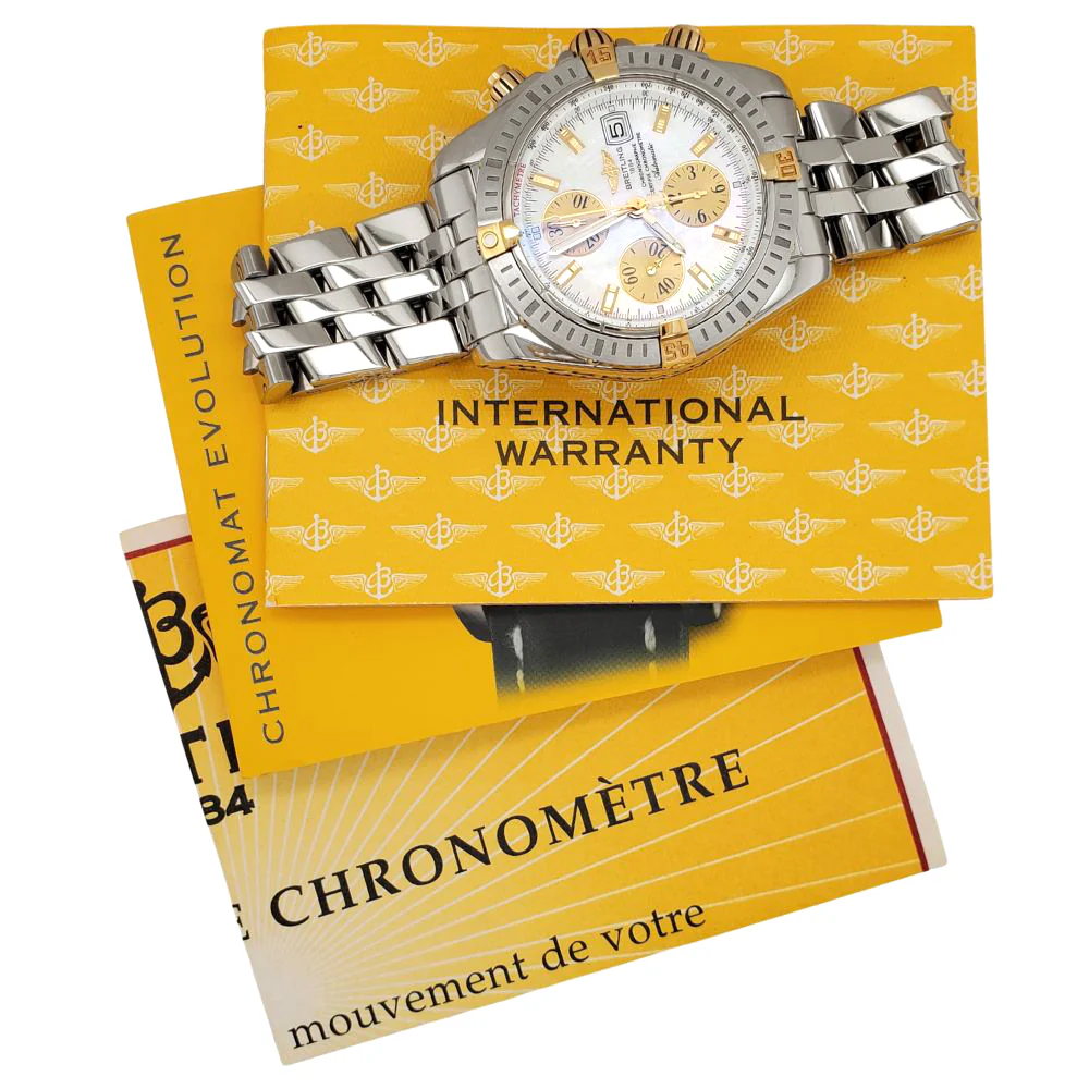 Breitling Chronomat Evolution Chronograph 44MM White MOP Dial Watch B13356 Box Papers - Image 7