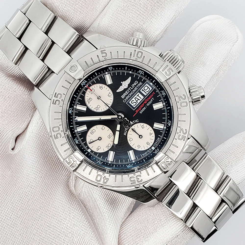 Breitling Chronometre Superocean 42mm Day Date Black Dial Steel A13340 Watch - Image 3