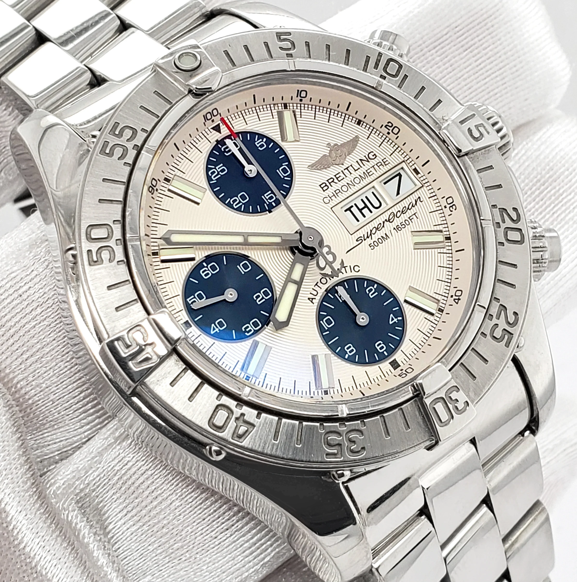 Breitling Chronometre Superocean 42MM Day Date Steel Watch with Silver Dial A13340 Box Papers - Image 2