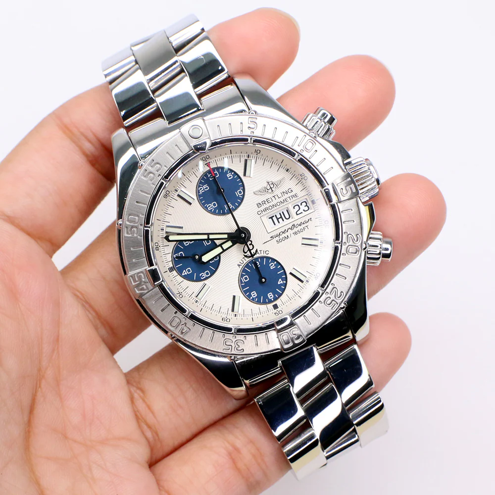 Breitling Chronometre Superocean 42MM Day Date Steel Watch with Silver Dial A13340 - Image 3
