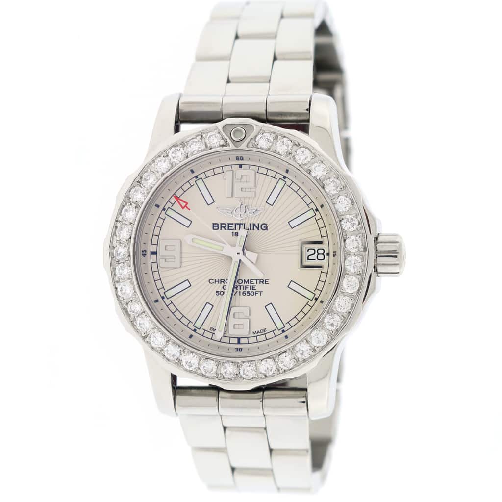 Breitling Colt 33 Cream Dial Stainless Steel Ladies Watch A77387 w/Diamond Bezel