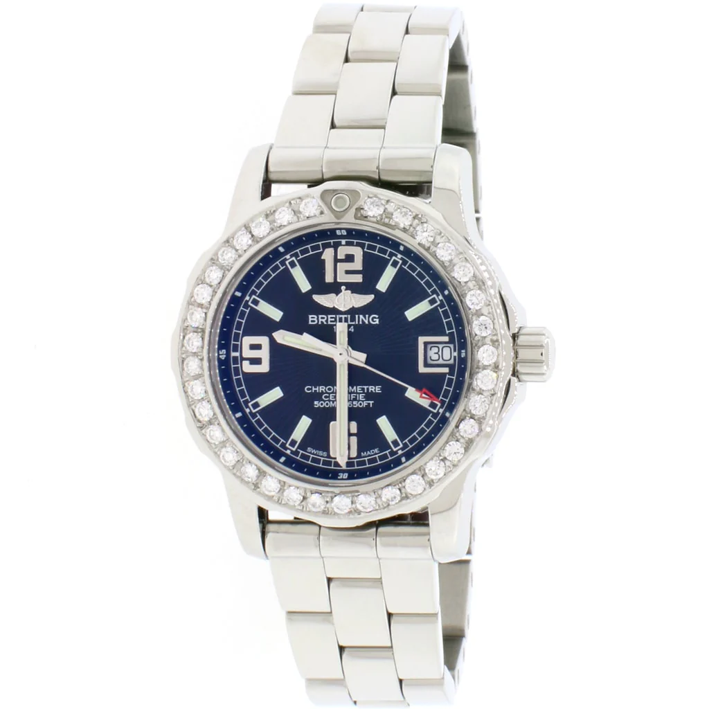 Breitling Colt 33 Factory Black Dial Stainless Steel Ladies Watch A77387 w/Diamond Bezel