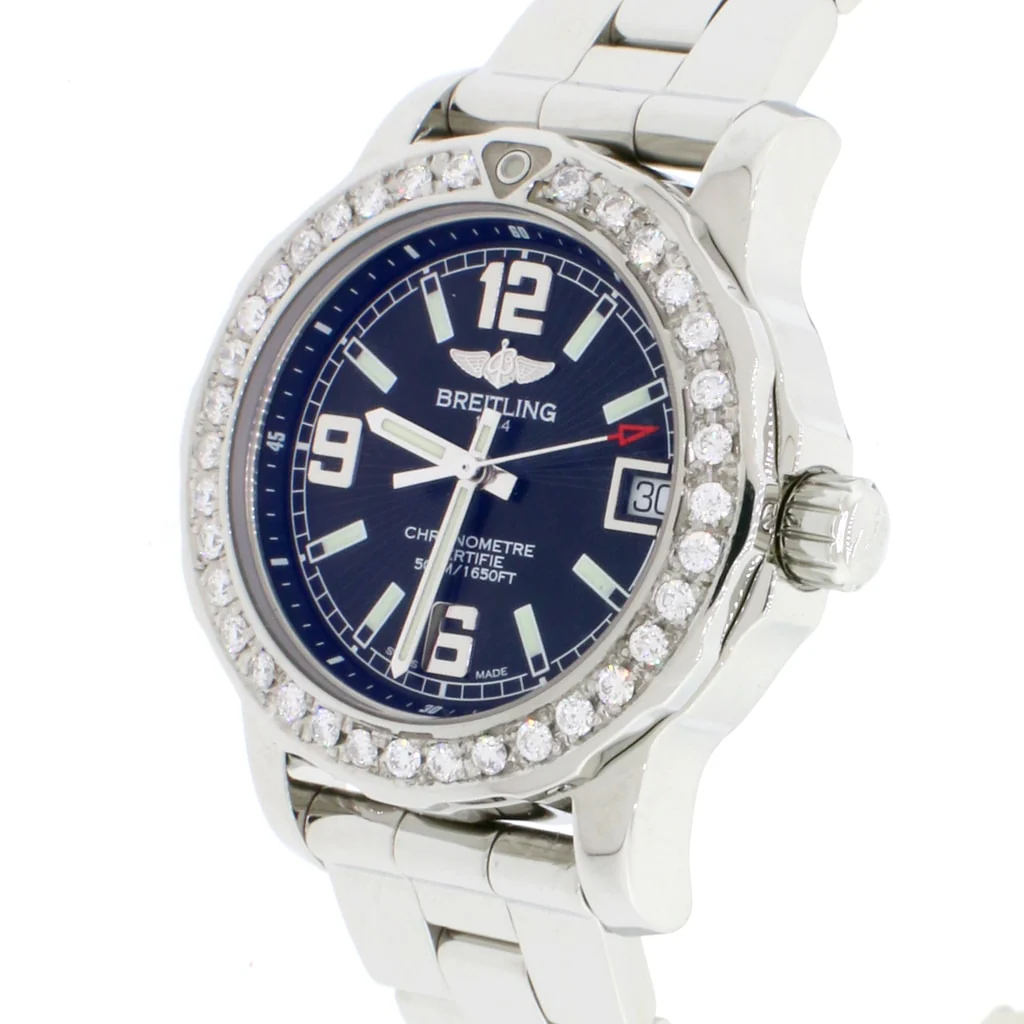 Breitling Colt 33 Factory Black Dial Stainless Steel Ladies Watch A77387 w/Diamond Bezel - Image 2