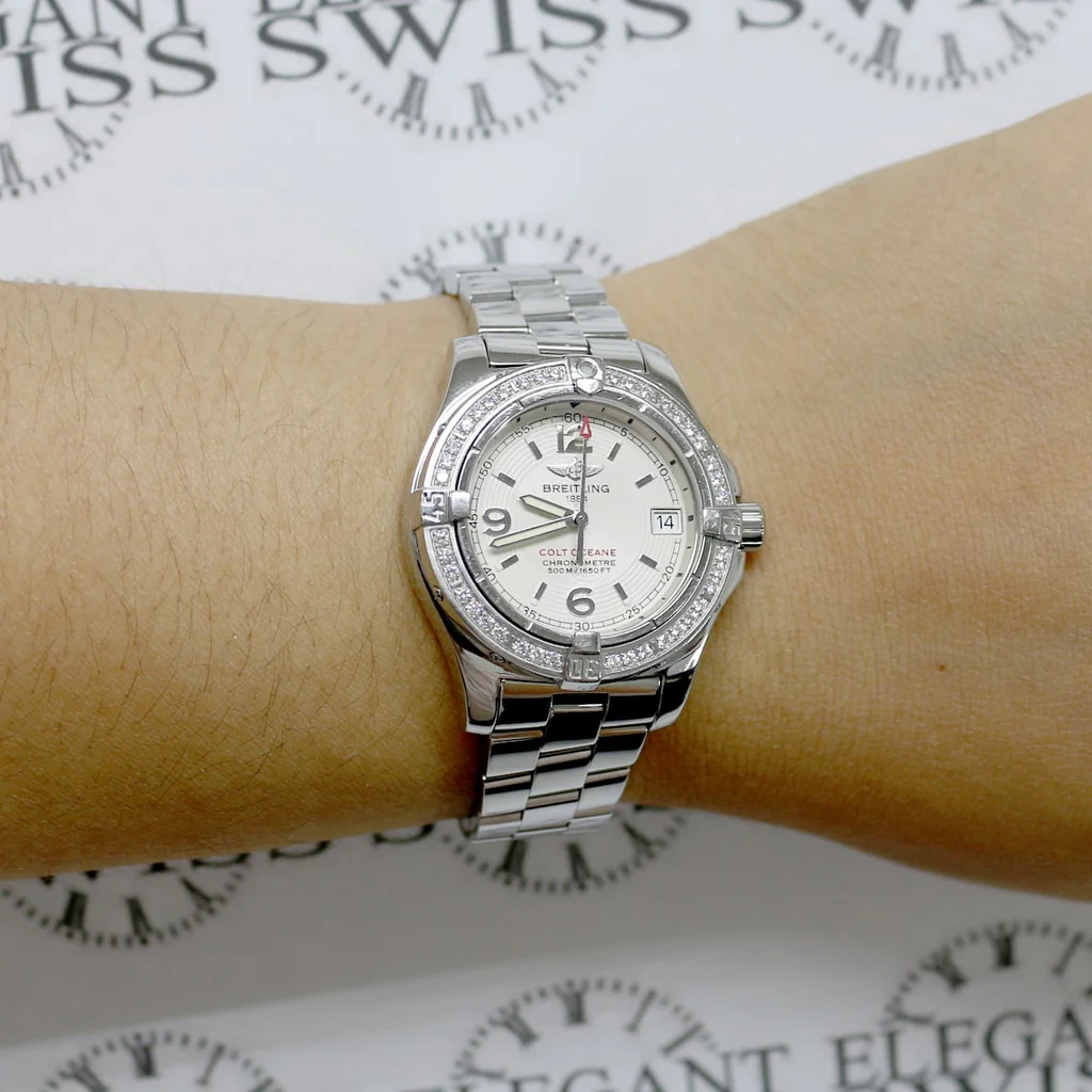 Breitling Colt Oceane Factory Diamond Bezel 33MM Silver Concentric Dial Stainless Steel Ladies Watch A77380 - Image 3