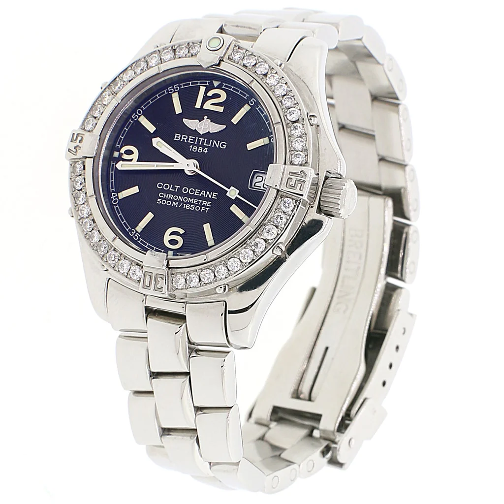 Breitling Colt Oceane SQ Stainless Steel 34MM Black Concentric Dial Ladies Watch A77350 w/Diamond Bezel - Image 2