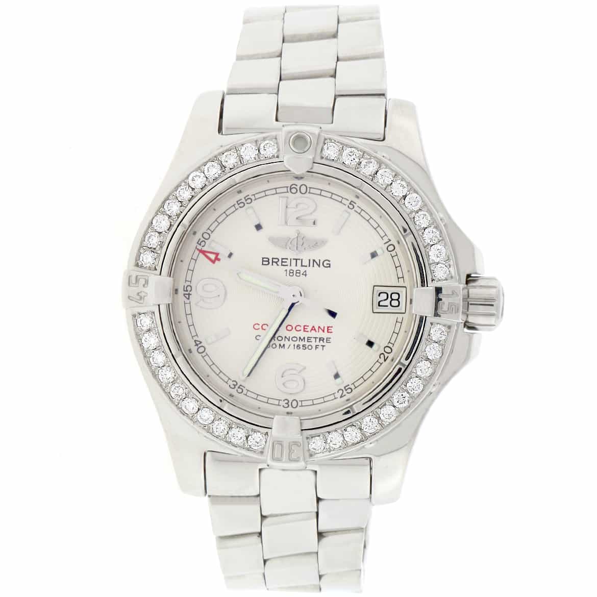 Breitling Colt Oceane Stainless Steel 33MM Silver Dial Ladies Watch A77380 w/Diamond Bezel