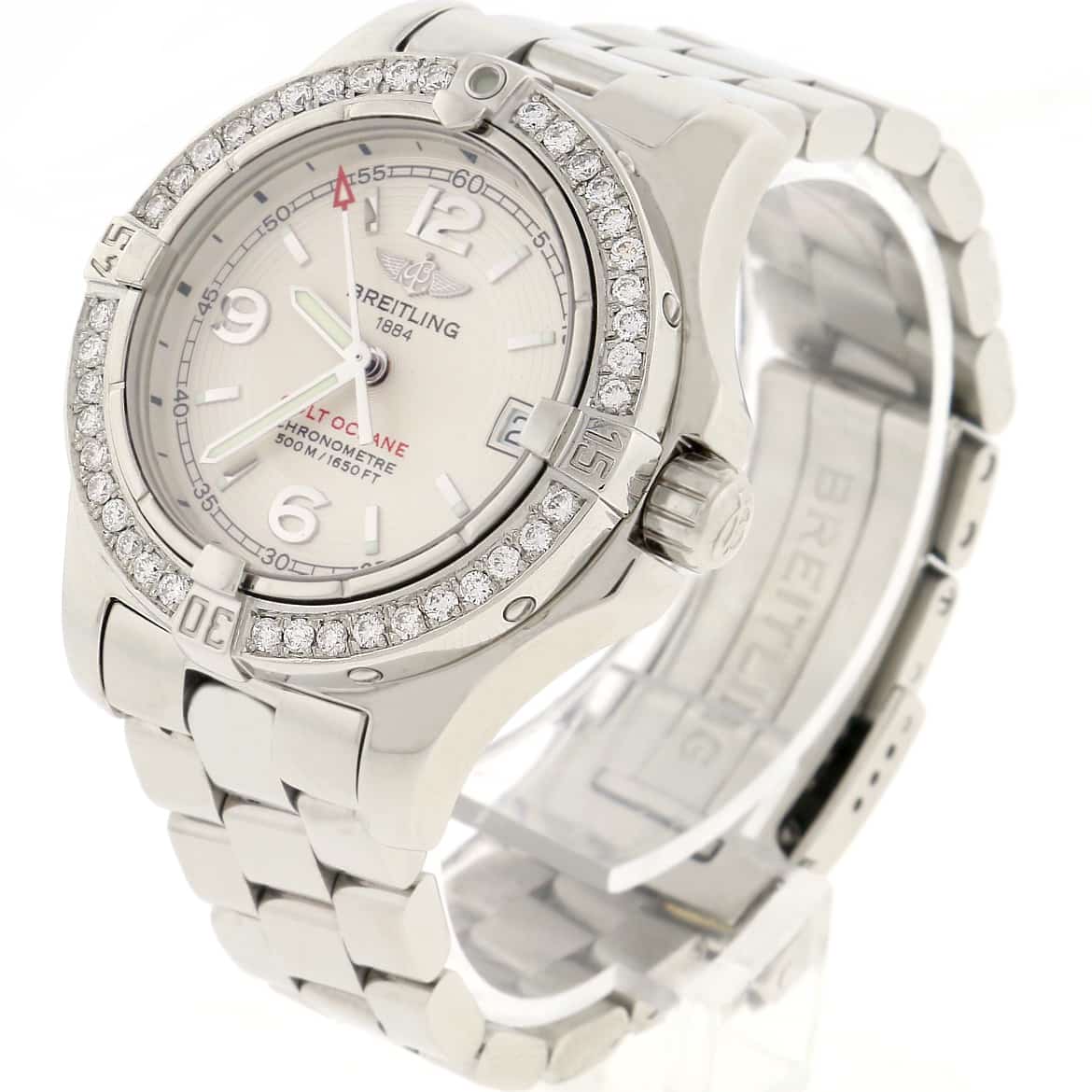 Breitling Colt Oceane Stainless Steel 33MM Silver Dial Ladies Watch A77380 w/Diamond Bezel - Image 5