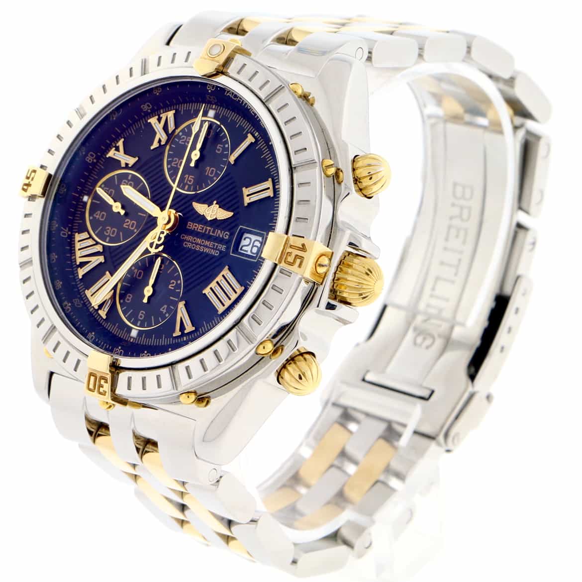 Breitling Crosswind 2-Tone 18K Yellow Gold & Stainless Steel Blue Roman Dial 43MM Chronograph Automatic Mens Watch B13355 - Image 3