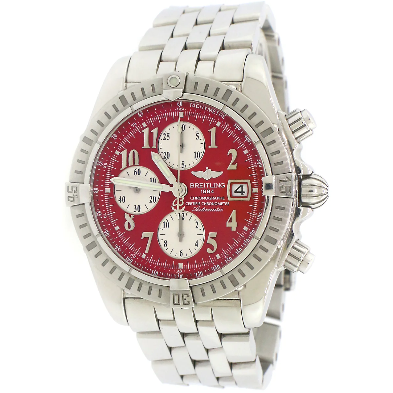 Breitling Evolution Red Dial Chronograph 44MM Steel Watch A13356