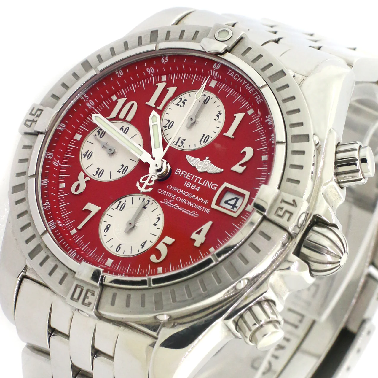 Breitling Evolution Red Dial Chronograph 44MM Steel Watch A13356 - Image 2