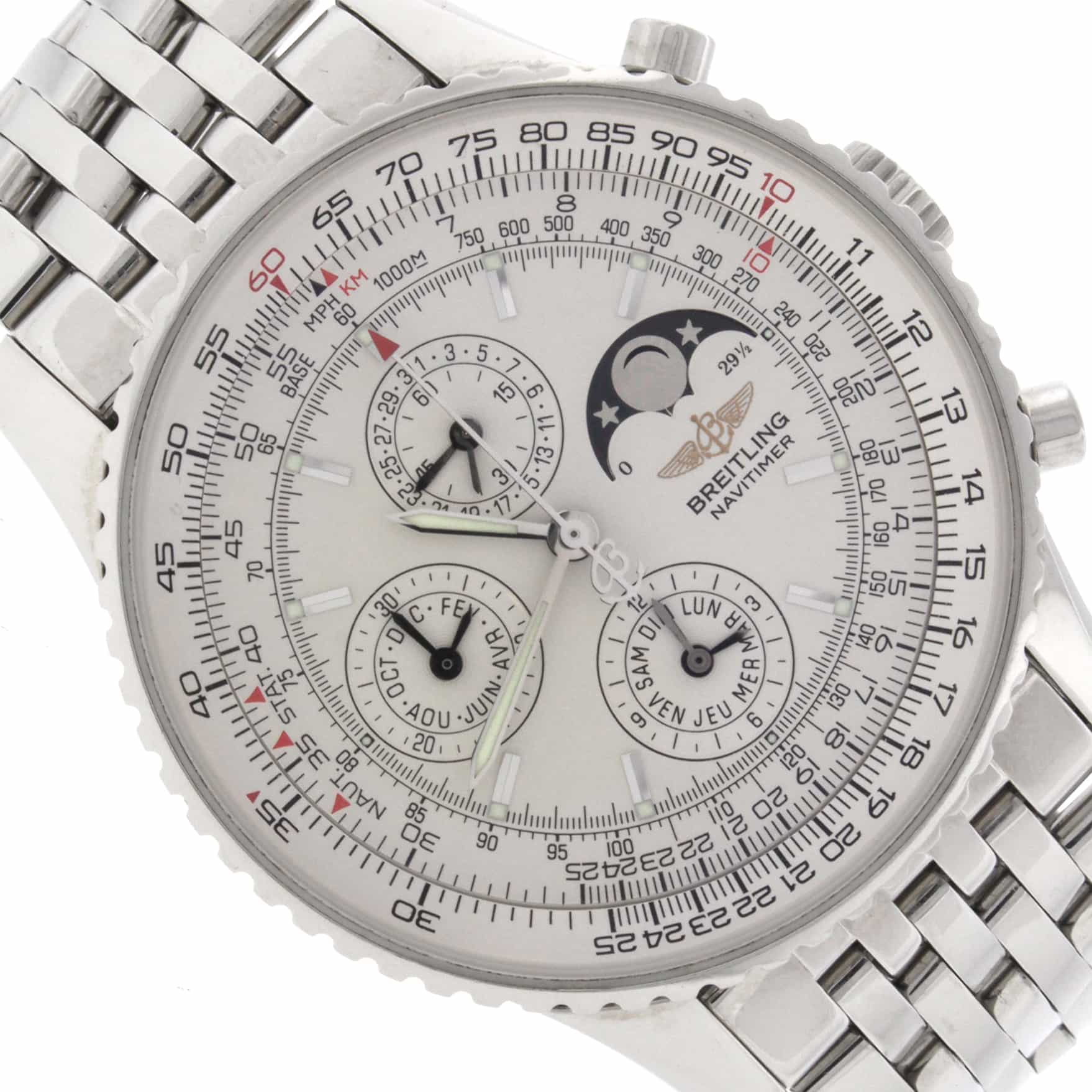 Breitling Navitimer Olympus Moonphase Calendar Chronograph 43MM Automatic Stainless Steel Mens Watch A19340 - Image 5