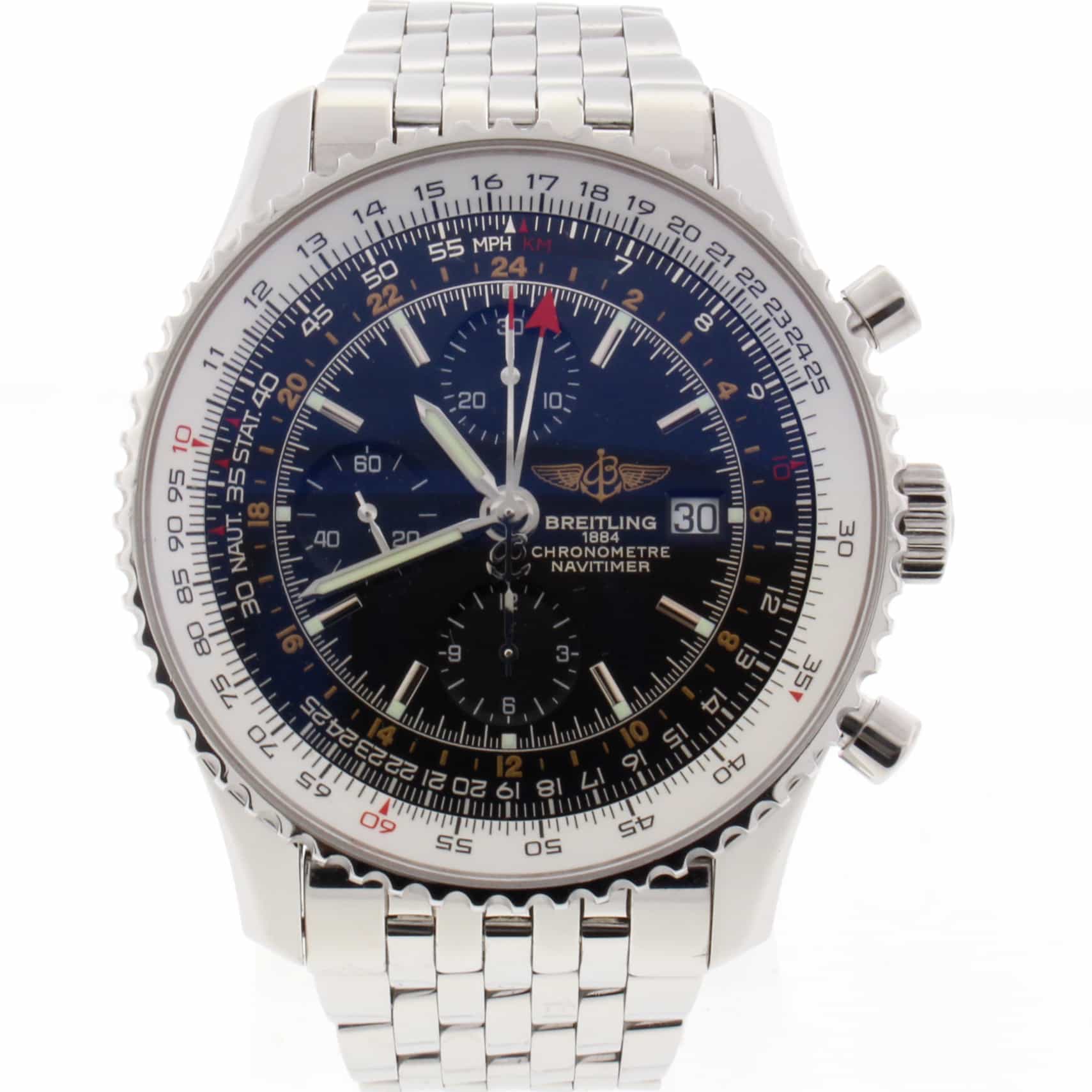 Breitling Navitimer World 46MM Chronograph GMT Automatic Stainless Steel Mens Watch A24322