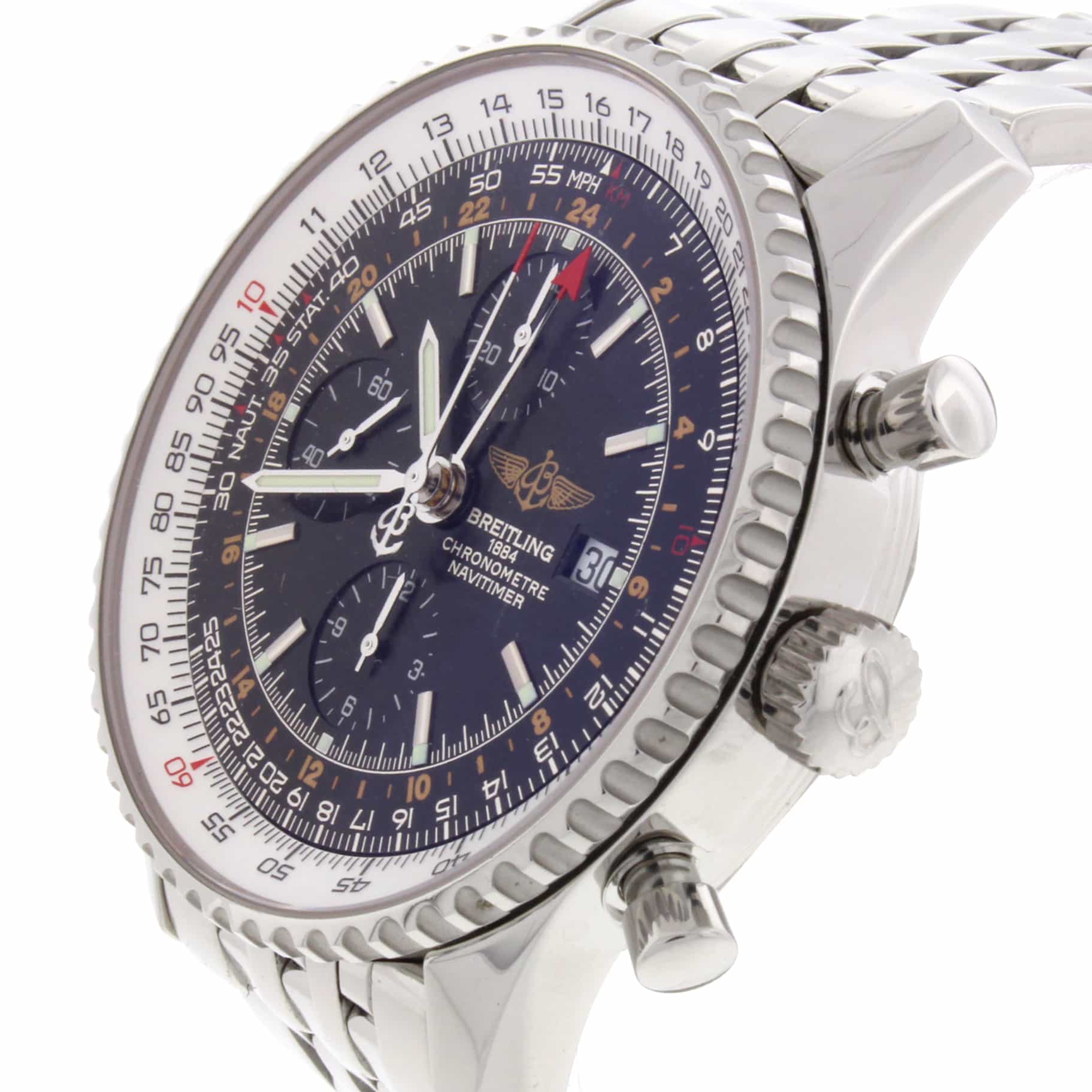 Breitling Navitimer World 46MM Chronograph GMT Automatic Stainless Steel Mens Watch A24322 - Image 2