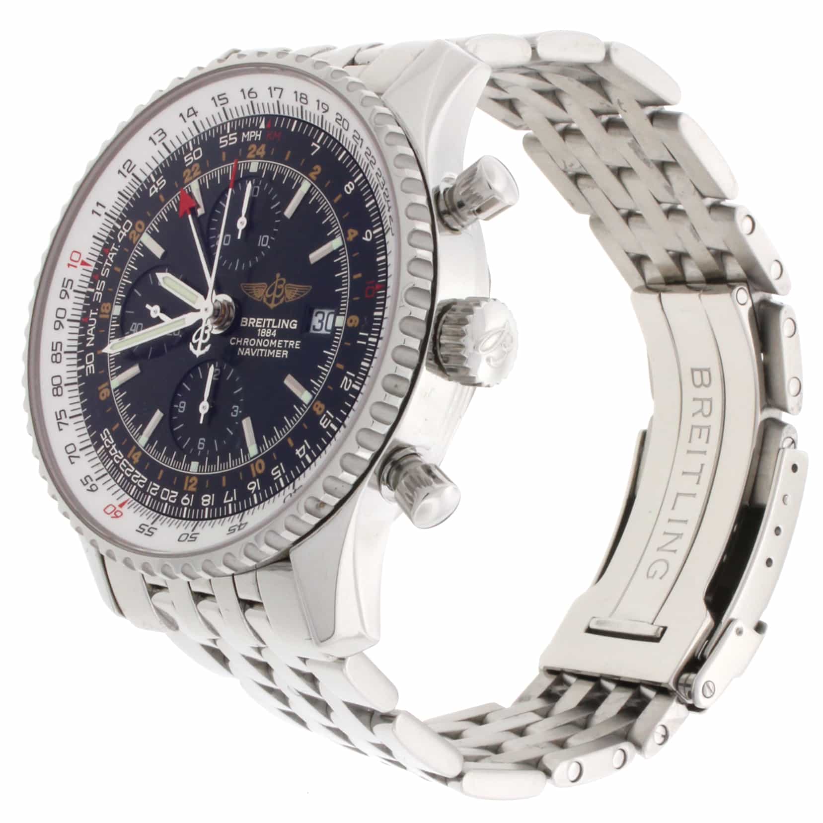 Breitling Navitimer World 46MM Chronograph GMT Automatic Stainless Steel Mens Watch A24322 - Image 3