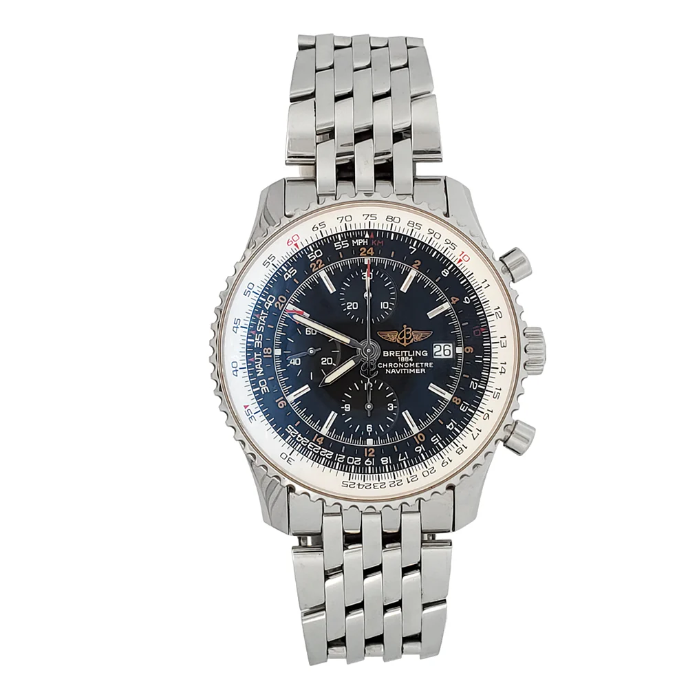 Breitling Navitimer World 46mm Chronograph GMT Black Dial Stainless Steel Watch A24322 - Image 3