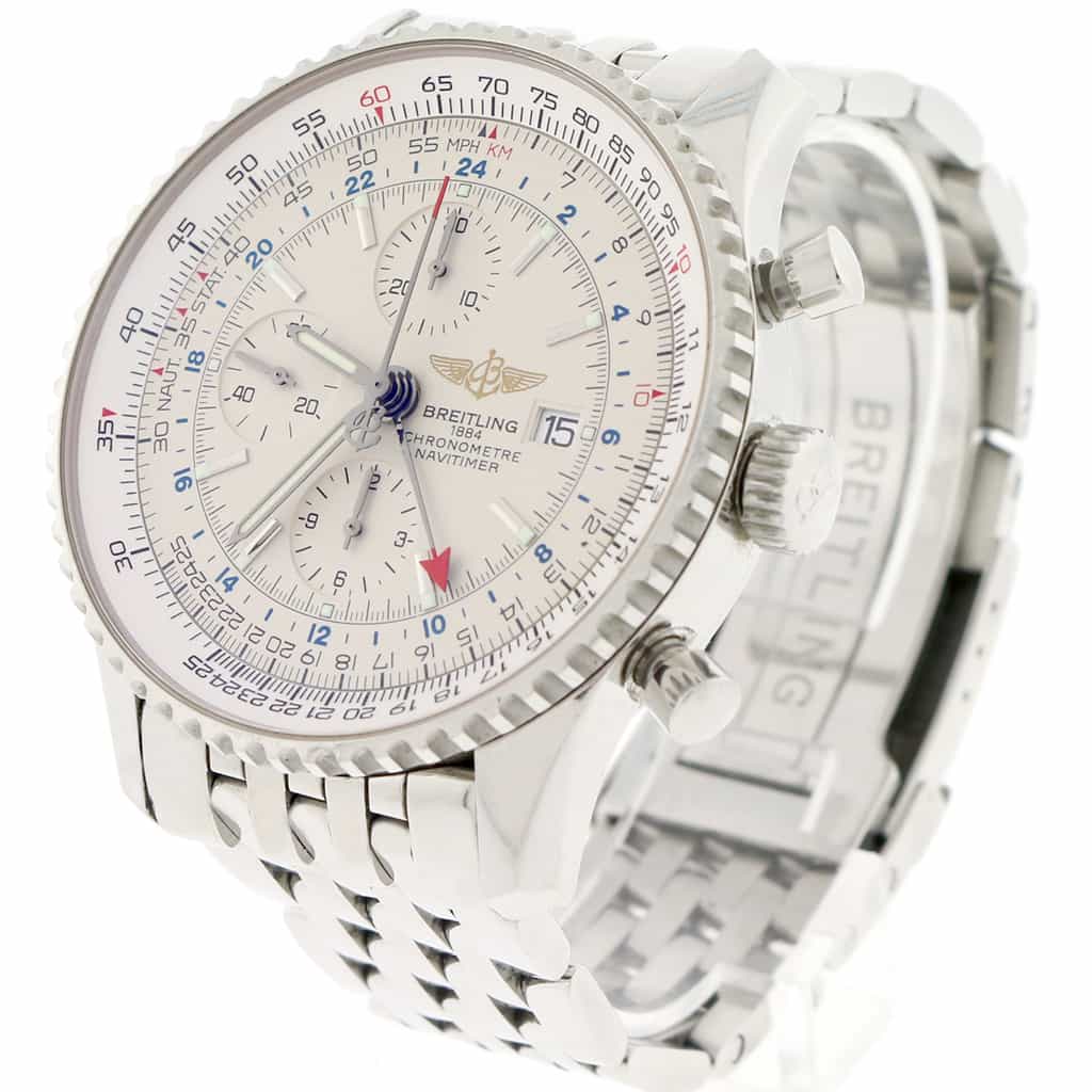 Breitling Navitimer World 46MM Chronograph GMT Cream Dial Automatic Stainless Steel Mens Watch A24322 - Image 3