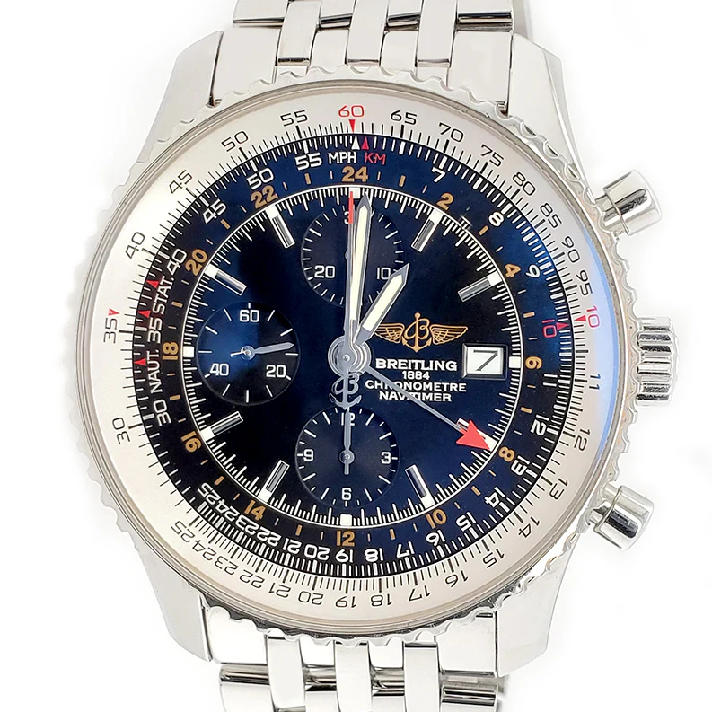 Breitling Navitimer World 46mm Chronograph GMT Stainless Steel Watch A24322 Box Papers - Image 7