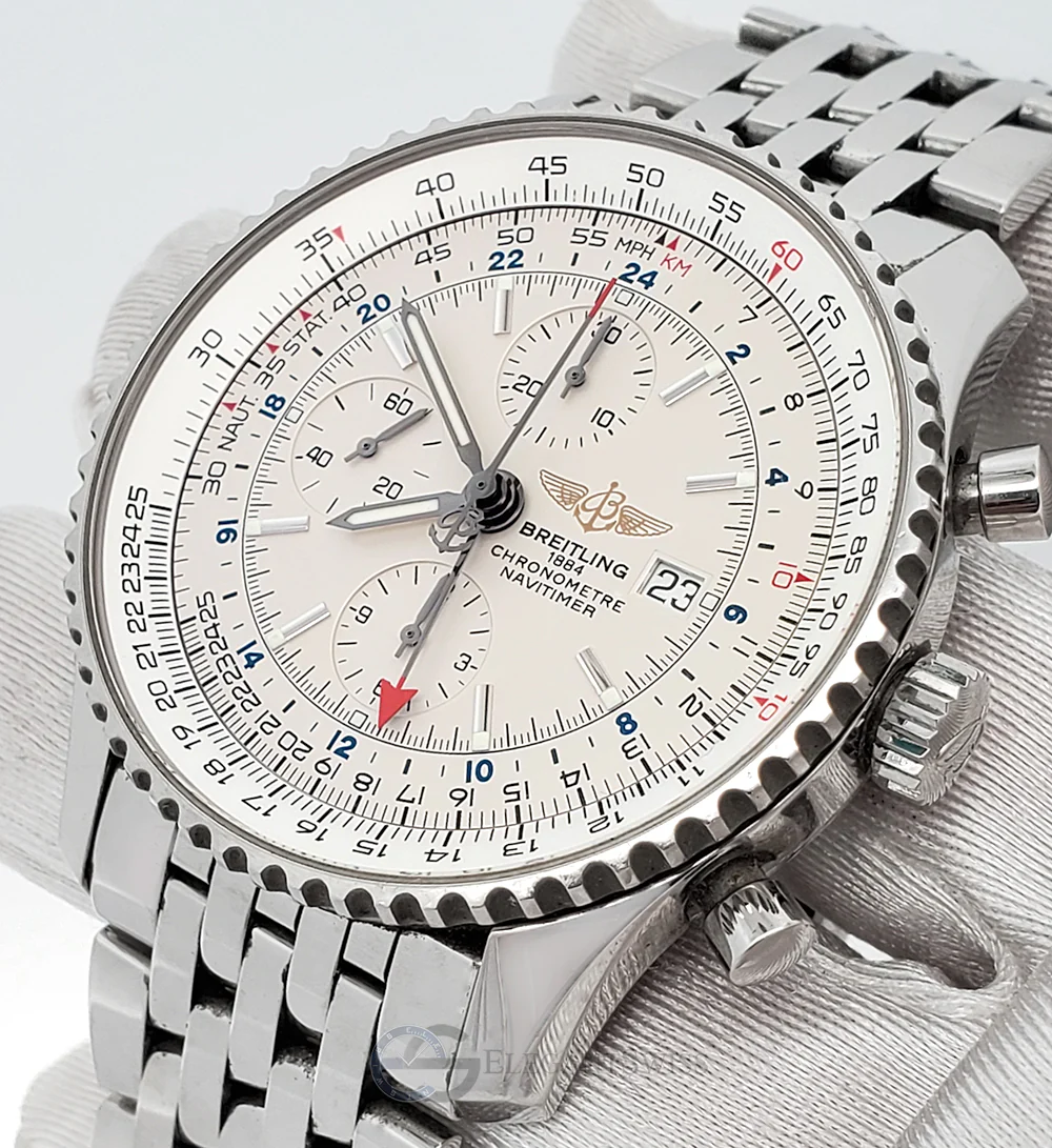 Breitling Navitimer World 46mm Chronograph GMT Steel Watch A24322 Box Papers