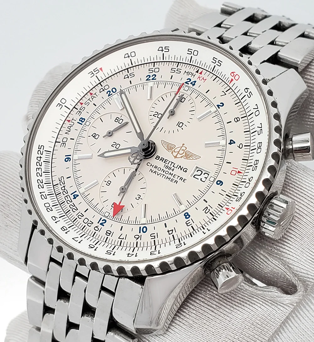 Breitling Navitimer World 46mm Chronograph GMT Steel Watch A24322 Box Papers - Image 2