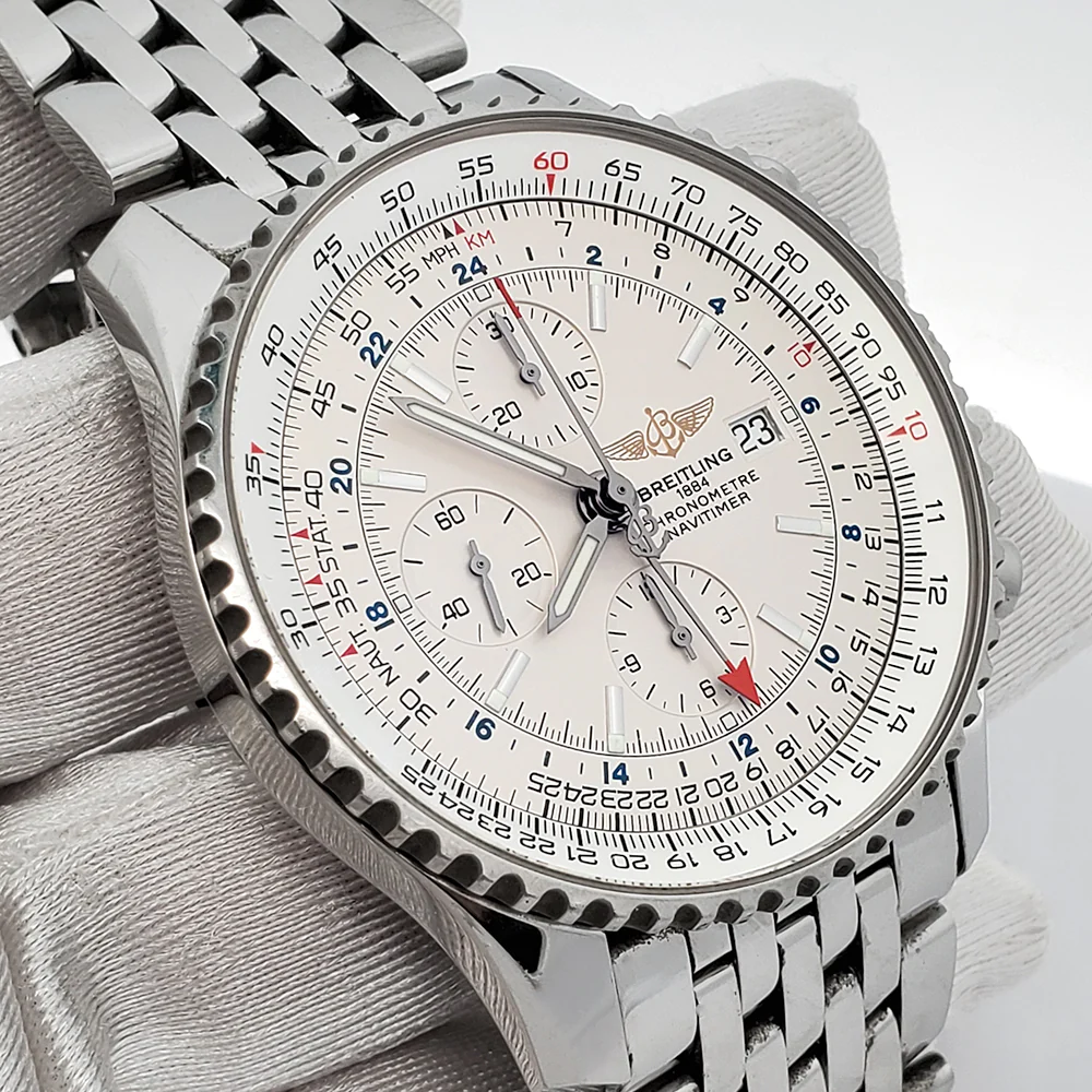 Breitling Navitimer World 46mm Chronograph GMT Steel Watch A24322 Box Papers - Image 3
