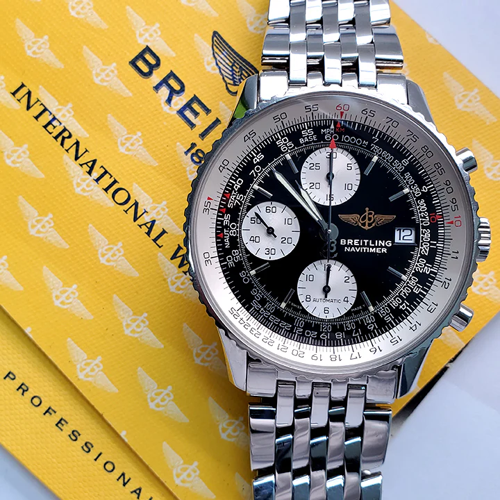 Breitling Old Navitimer II 41.5mm Chronograph Stainless Steel Watch A13022 Box Papers - Image 2
