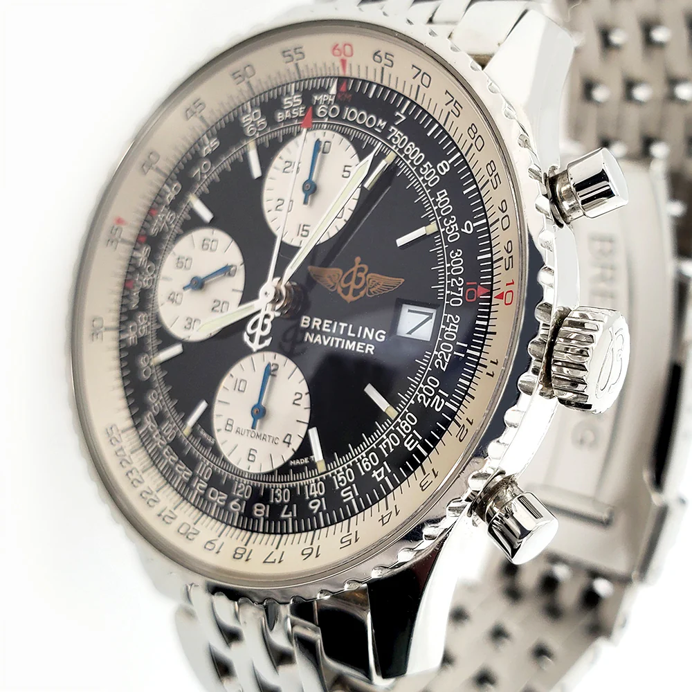Breitling Old Navitimer II 41.5mm Chronograph Stainless Steel Watch A13022 Box Papers - Image 3