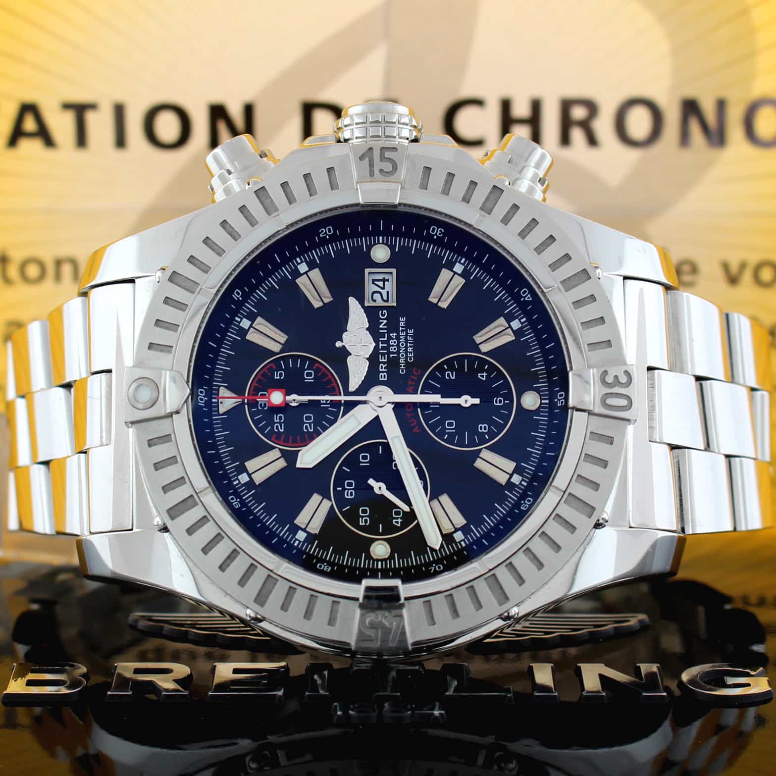 Breitling Super Avenger 49MM Chronograph Black Dial Automatic Stainless Steel Mens Watch A13370 - Image 2