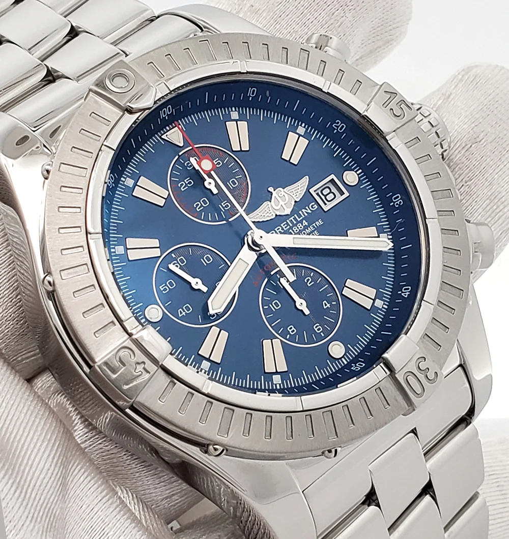 Breitling Super Avenger Blue Index Chronograph 48mm Steel Watch A13370 Papers - Image 2