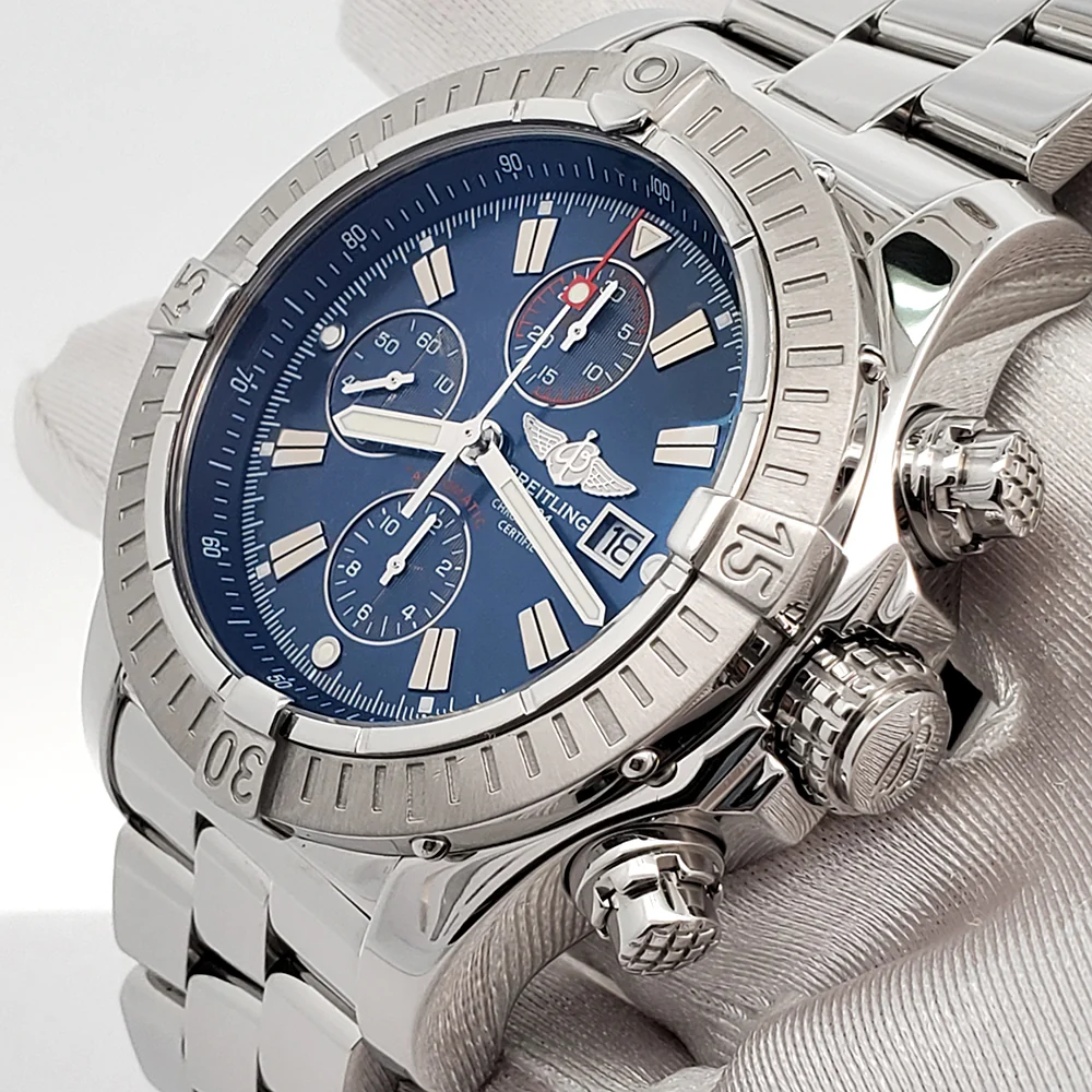 Breitling Super Avenger Blue Index Chronograph 48mm Steel Watch A13370 Papers - Image 3