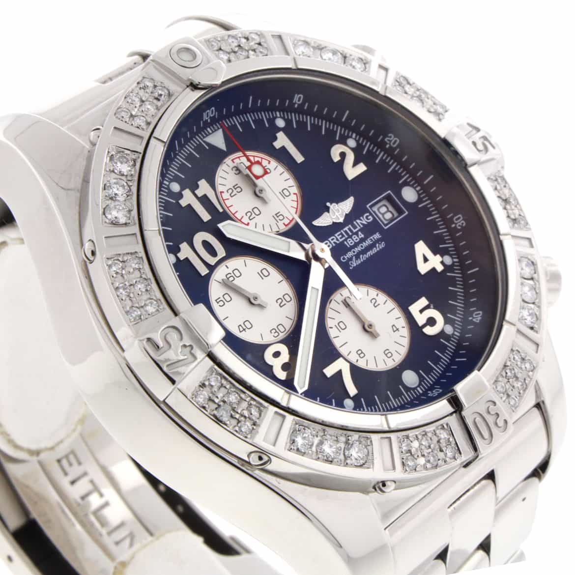 Breitling Super Avenger Chronograph Black Dial 48MM Automatic Stainless Steel Mens Watch with Custom Diamond Bezel A13370 - Image 6