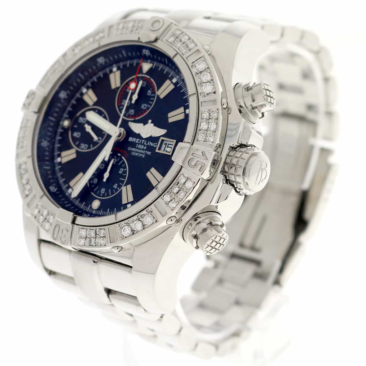 Breitling Super Avenger Chronograph Black Dial 48MM Automatic Stainless Steel Mens Watch with Custom Diamond Bezel A13370 - Image 3