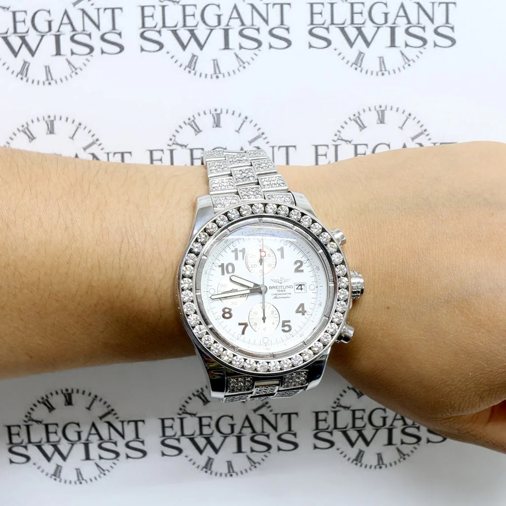 Breitling Super Avenger Chronograph White Dial 48MM Automatic Stainless Steel Mens Watch w/1.4CT Diamond Bezel A13370 (Copy) - Image 2