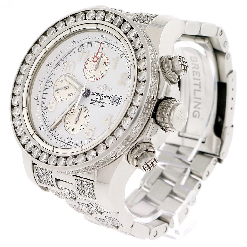 Breitling Super Avenger Chronograph White Dial 48MM Automatic Stainless Steel Mens Watch w/1.4CT Diamond Bezel A13370 (Copy) - Image 3