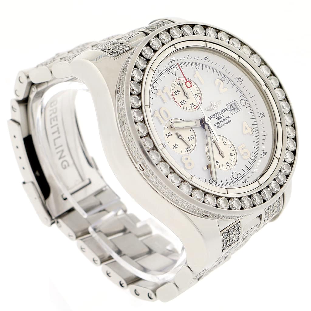 Breitling Super Avenger Chronograph White Dial 48MM Automatic Stainless Steel Mens Watch w/1.4CT Diamond Bezel A13370 (Copy) - Image 4