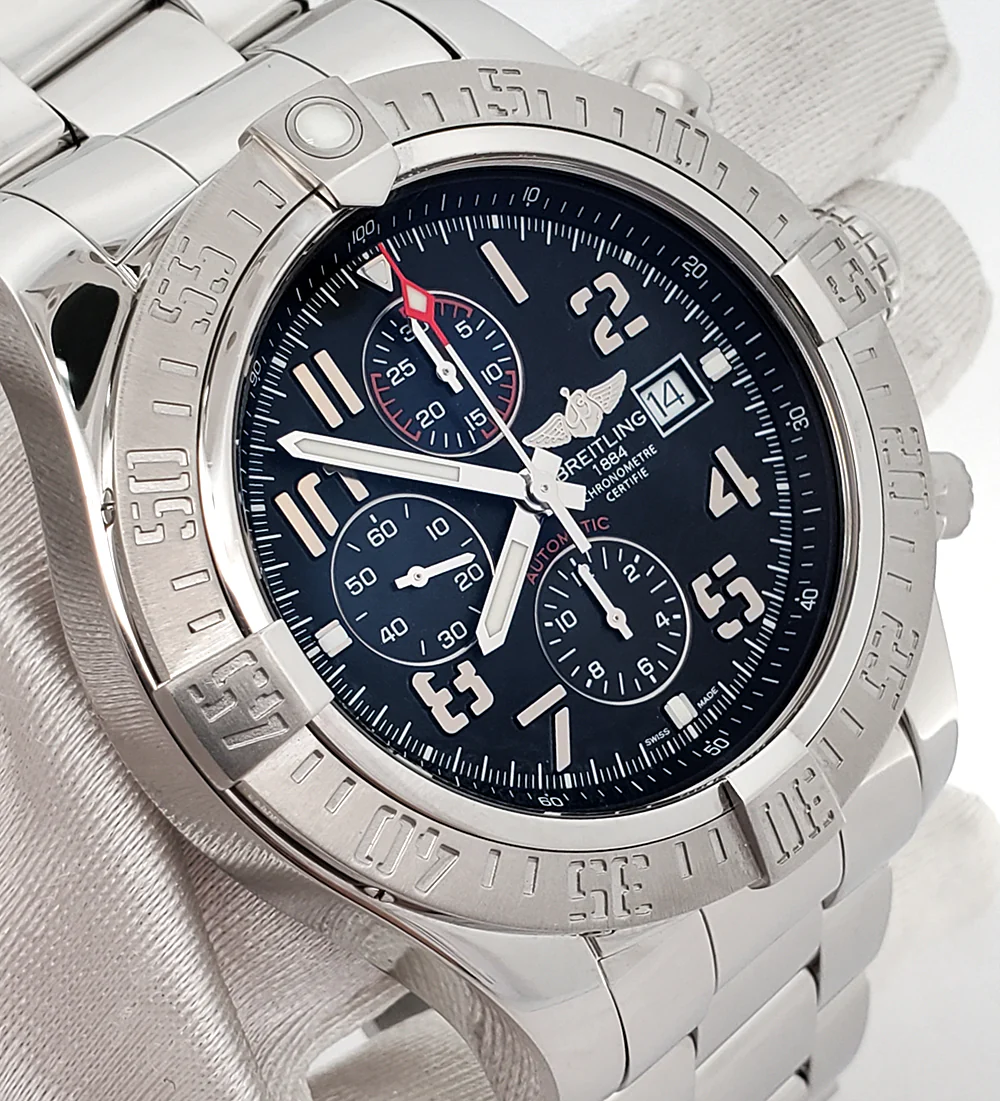 Breitling Super Avenger II Black Arabic Chronograph 48mm Steel Watch A13371 Box Papers - Image 5