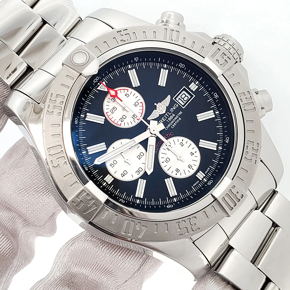 Breitling Super Avenger II Chronograph Black Index Steel 48mm Watch A13371 Box Papers - Image 2