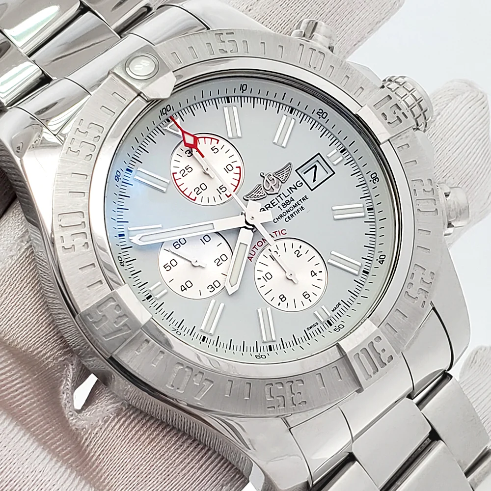 Breitling Super Avenger II White Index Chronograph 48mm Steel Watch A13371 Box Papers - Image 2