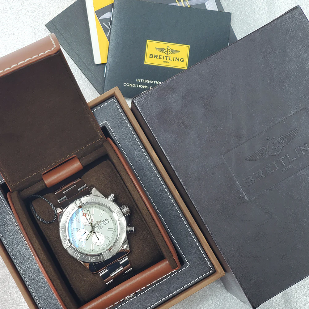 Breitling Super Avenger II White Index Chronograph 48mm Steel Watch A13371 Box Papers - Image 5