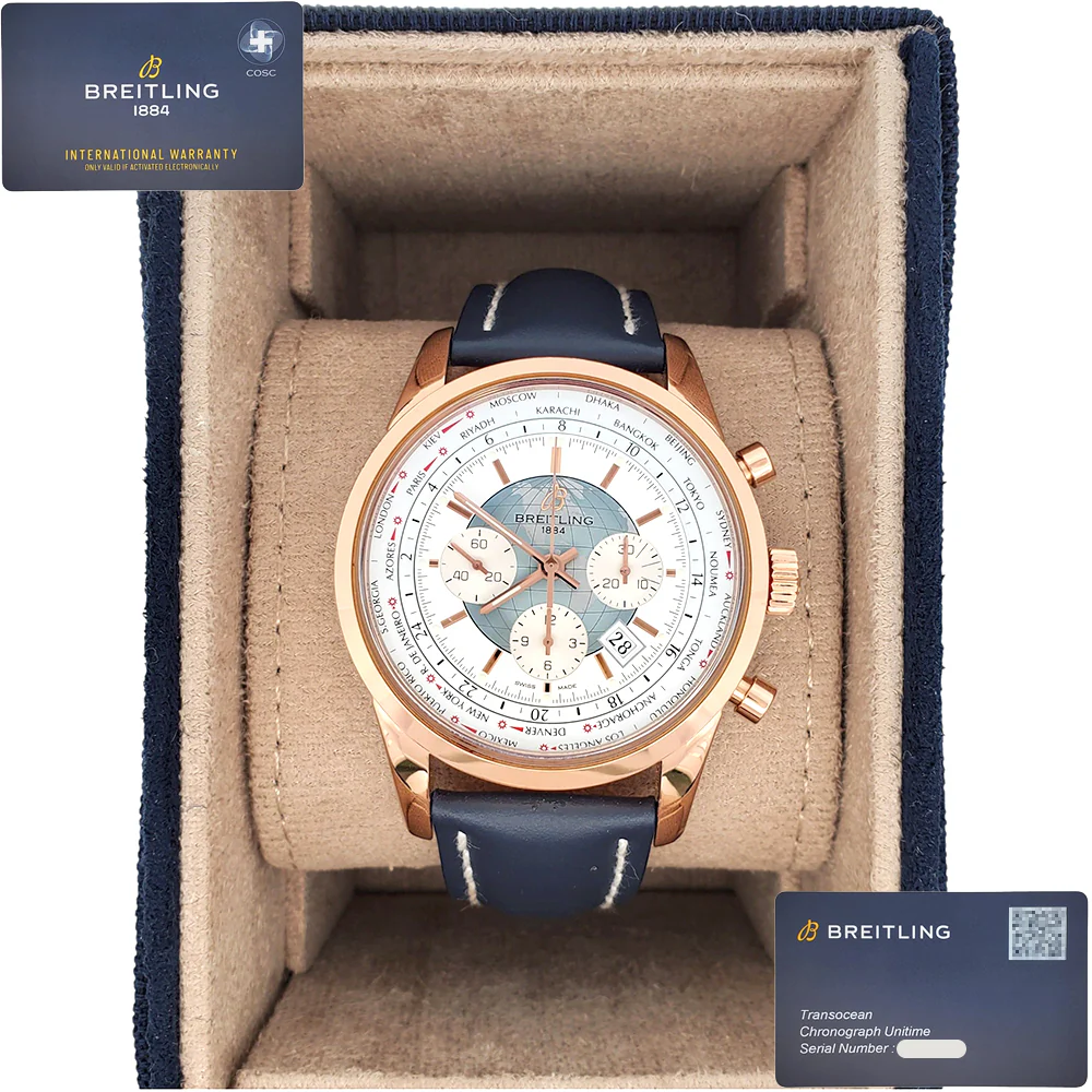 Breitling Transocean Chronograph Unitime Rose Gold 46mm Watch RB0510 Box Papers - Image 4