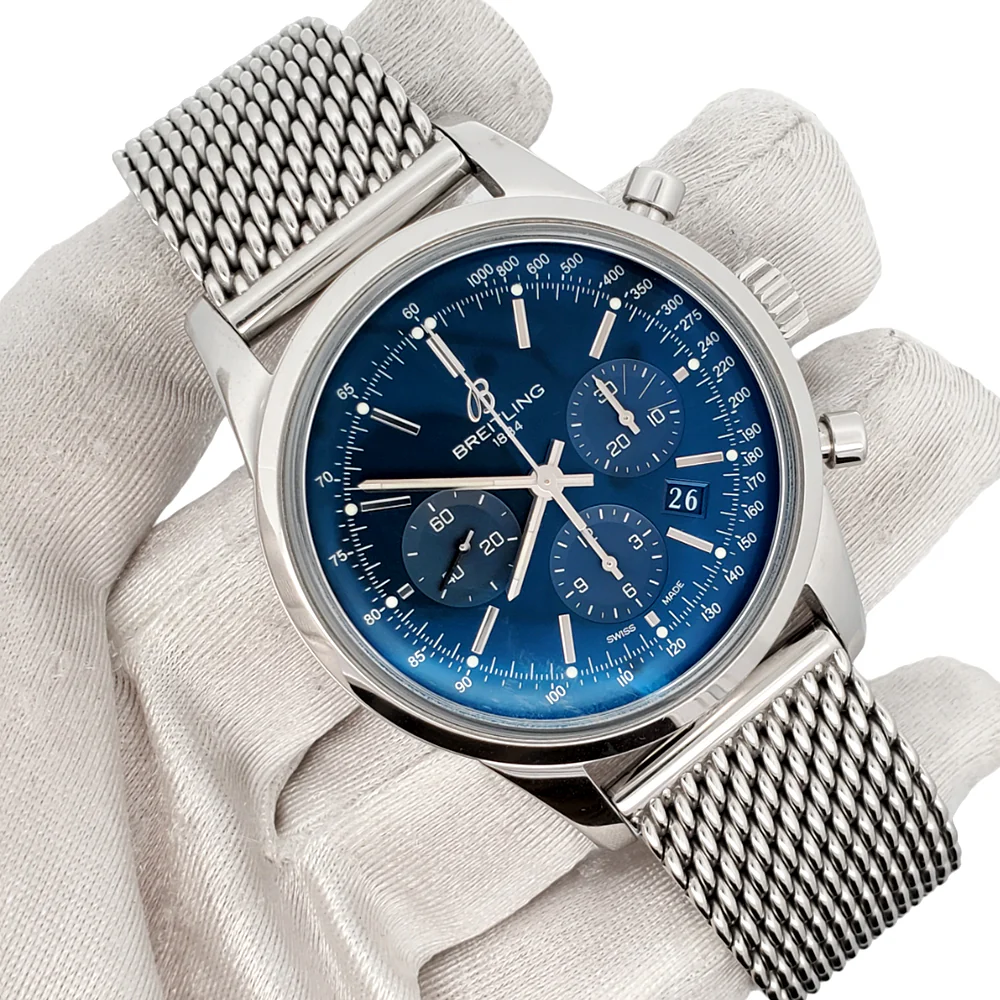Breitling Transocean Limited Edition Blue Dial Chronograph Watch AB0151 - Image 3