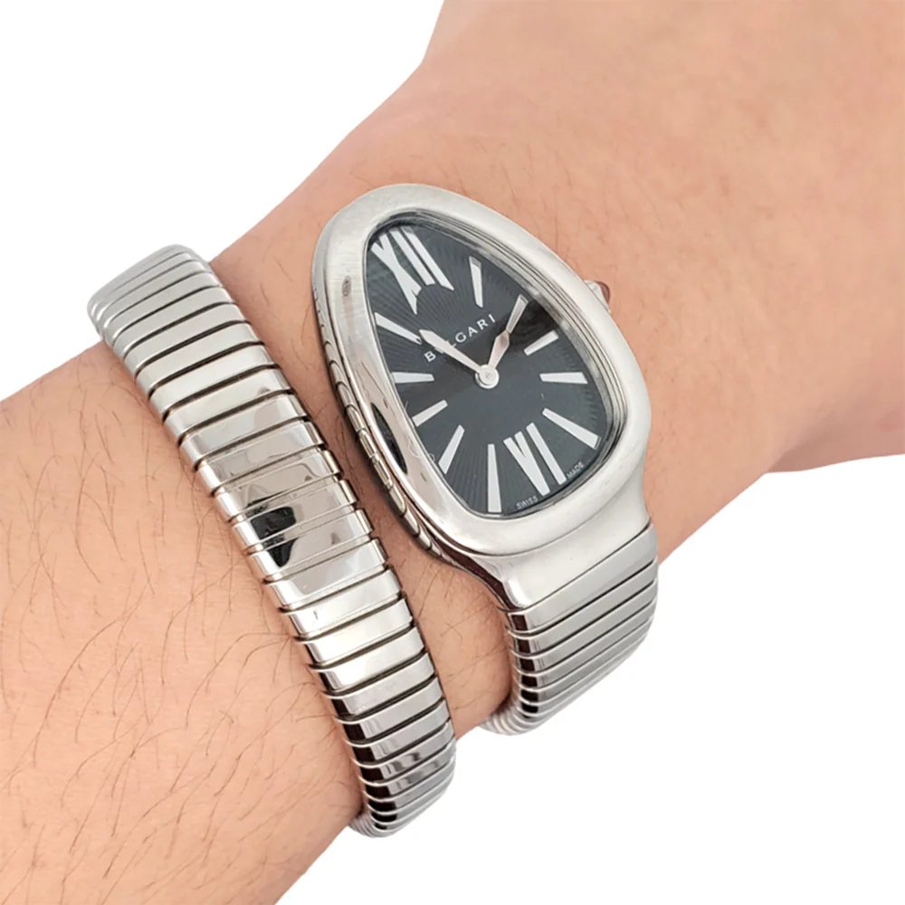 Bvlgari Serpenti Tubogas 35mm Black Dial Stainless Steel Watch SP 35S 102826 - Image 3