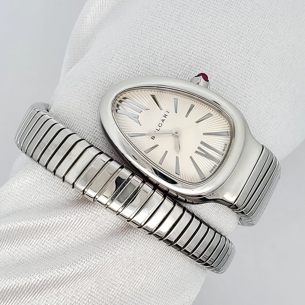 Bvlgari Serpenti Tubogas 35mm Silver Dial Stainless Steel Watch SP 35S 102826