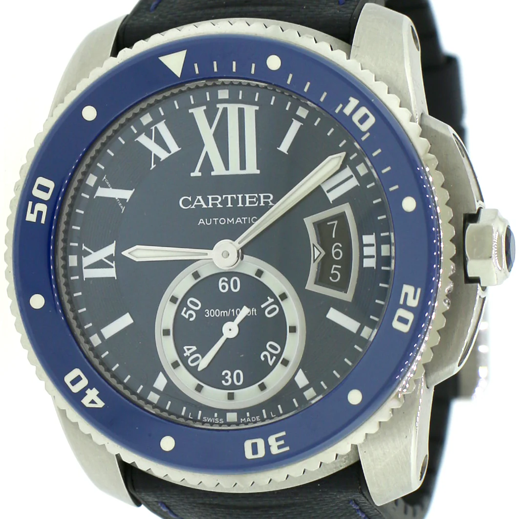 Calibre de Cartier 42 mm Diver Watch/Blue Roman Dial/Blue Calfskin And Rubber Strap/Box&Papers/WSCA0010 - Image 2